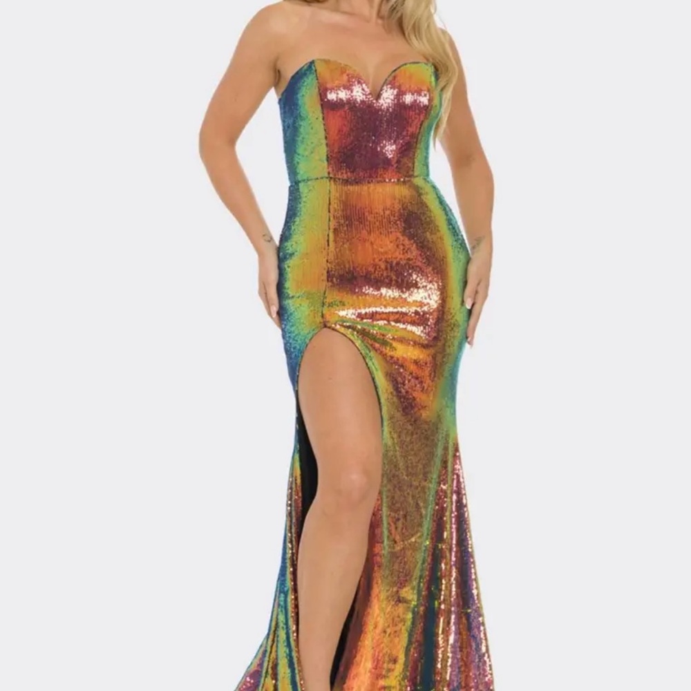 Multicolor Strapless Sequin Gown XL